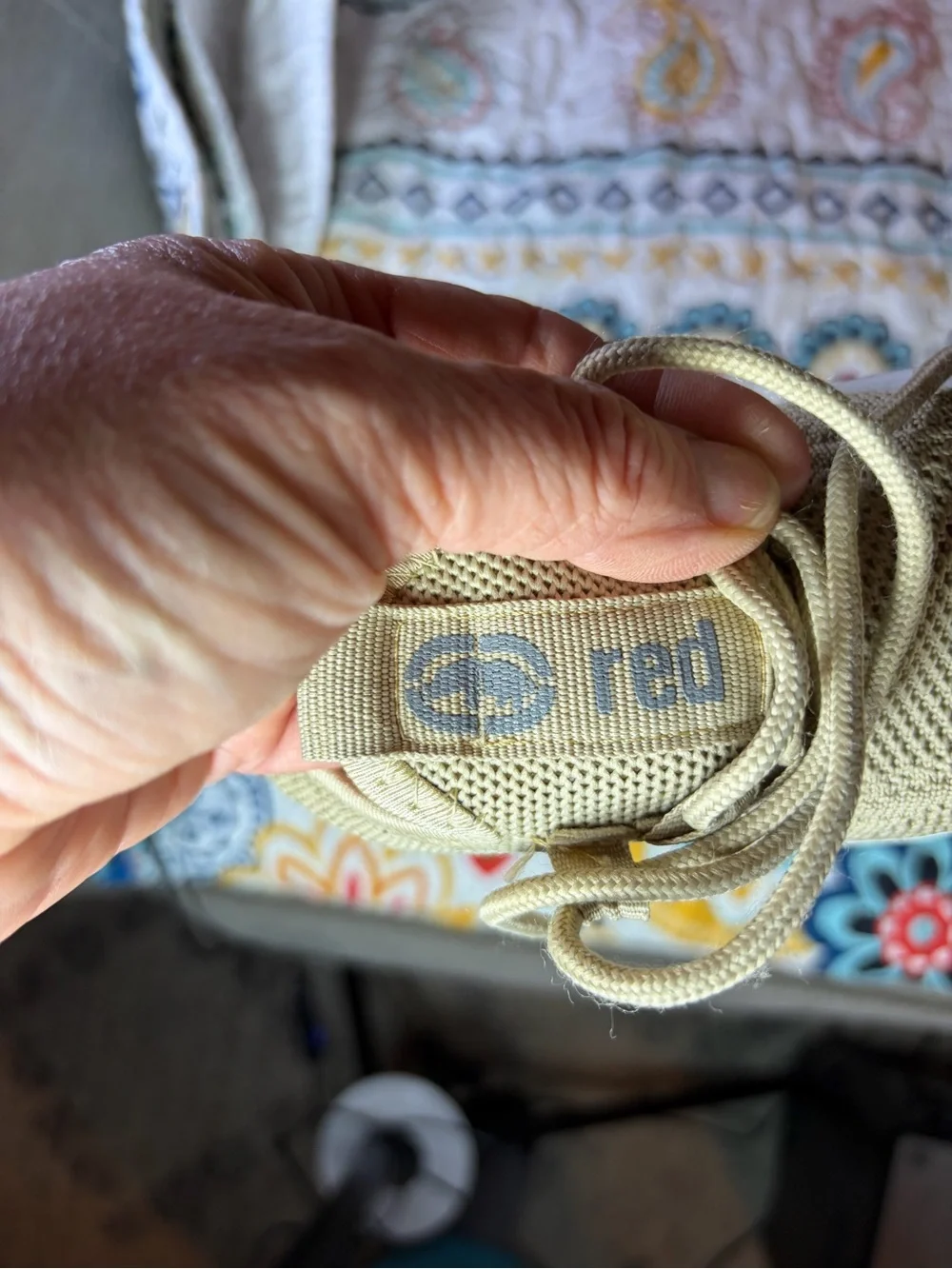 Red Kids Tan Knit Slip-On Sneakers with White Sole